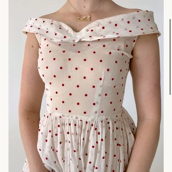 Eveliina Vintage 1950s Polka Dot sheer dress XS - Picture 6 of 11